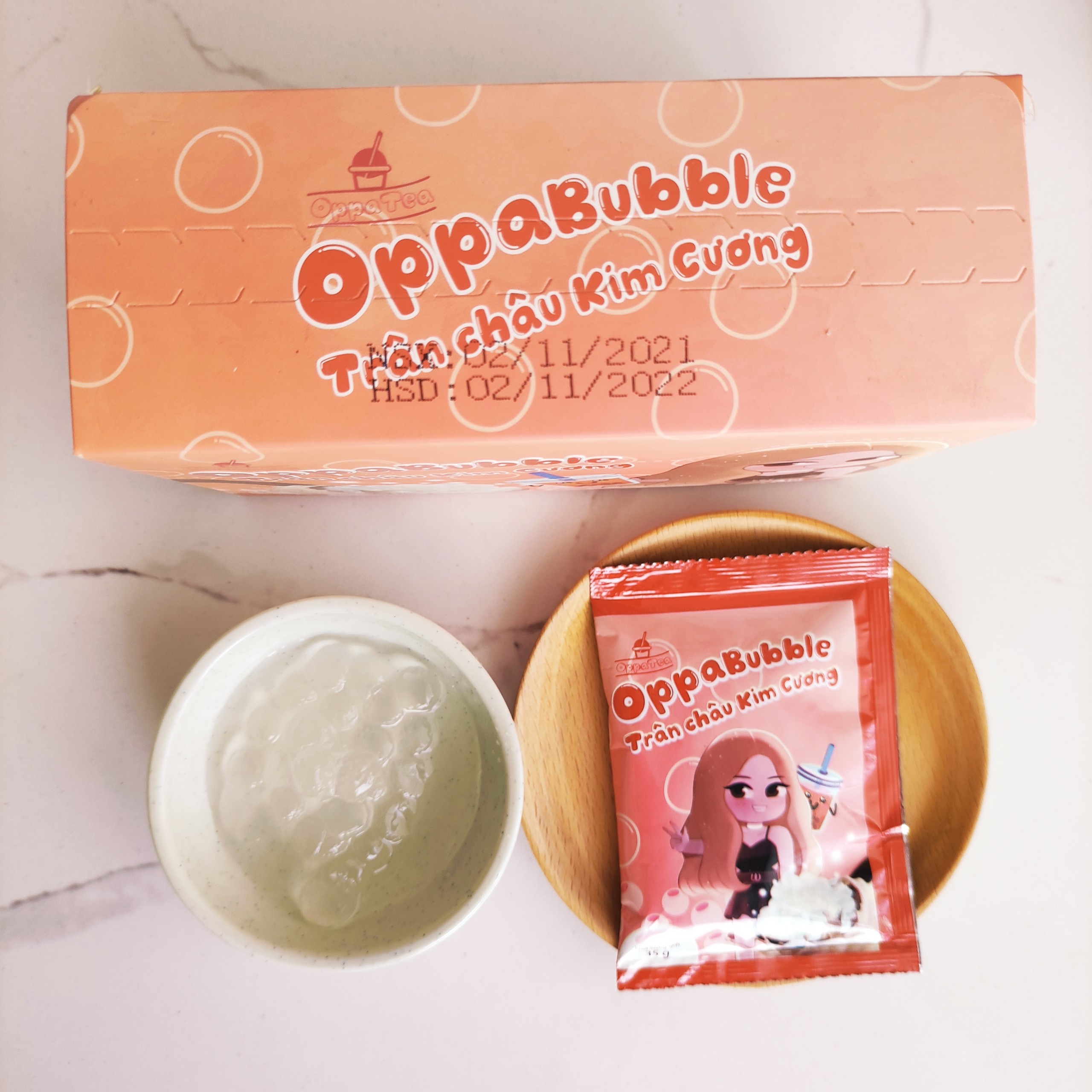 Trân Châu Kim Cương Oppa Bubble Hộp 350g Topping Giòn Dai Nguyên Liệu Trà Sữa