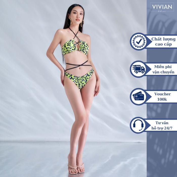 Đồ bơi nữ cao cấp dạng hai mảnh áo ống phối dây tạo hình - Xanh lá cây - VS186_GN