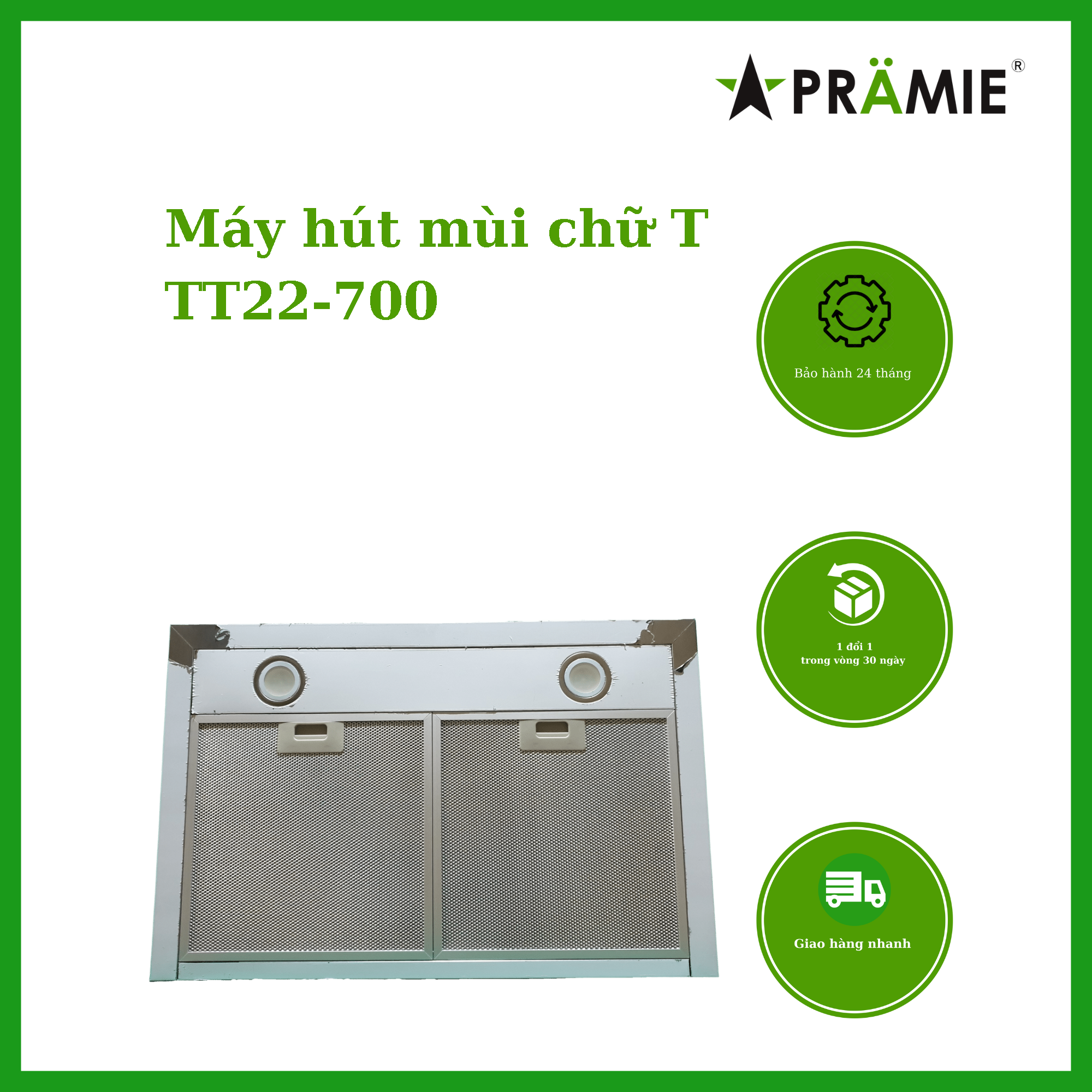 Hút mùi chữ T 70cm  PramieTT22-700_Vẫy tay_Hàng nhập khẩu Malaysia