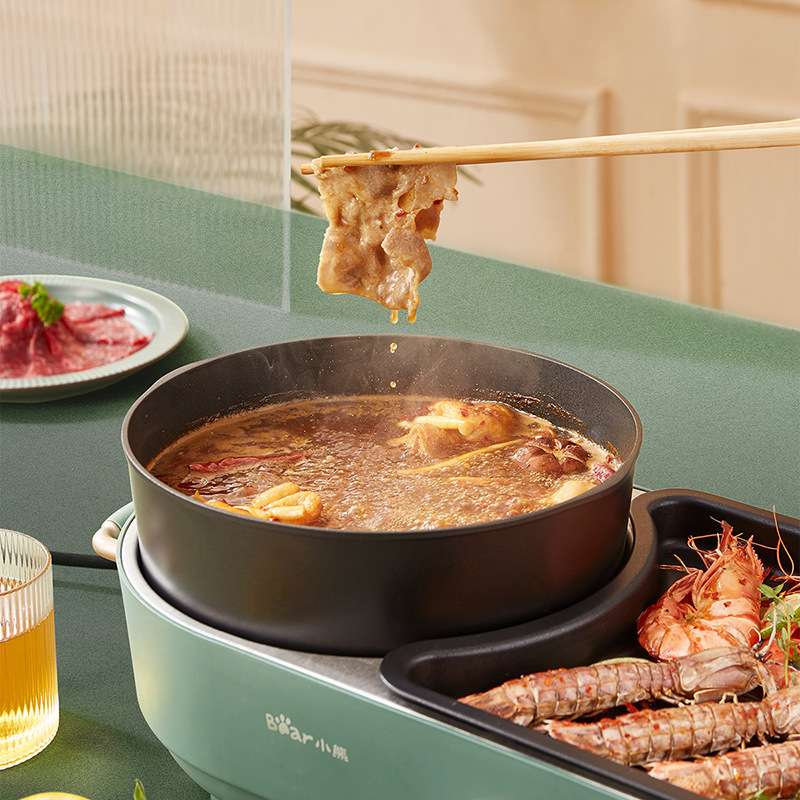 Nồi Điện Đa Năng, Nồi Lẩu Nướng BEAR DKL-C15L1 Gồm 2 Ngăn Dung Tích 2.5 Lít Công Suất 1600 W - Hàng Nhập Khẩu
