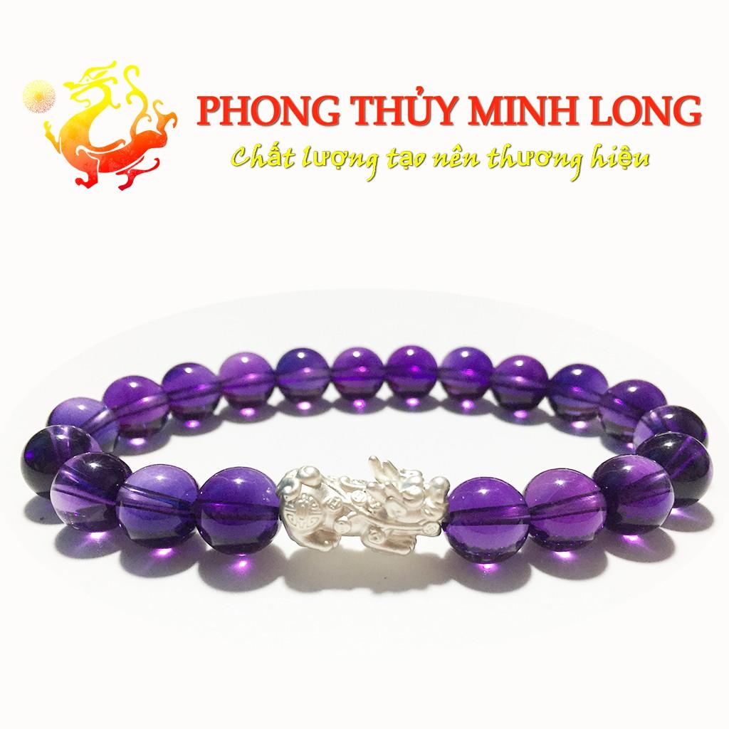 Vòng tay đá.thach anh tím chất lượng 5A mix Tỳ Hưu Bạc hợp với người mệnh Hỏa và Thổ