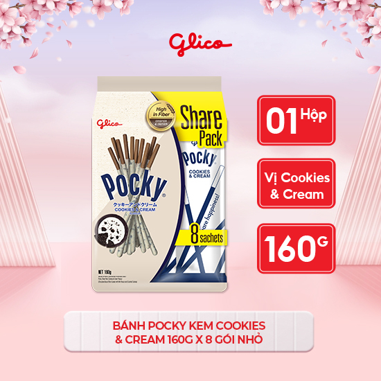 [Gói lớn tiết kiệm] Bánh Que Pocky Kem Cookies &amp; Cream 160g | Glico