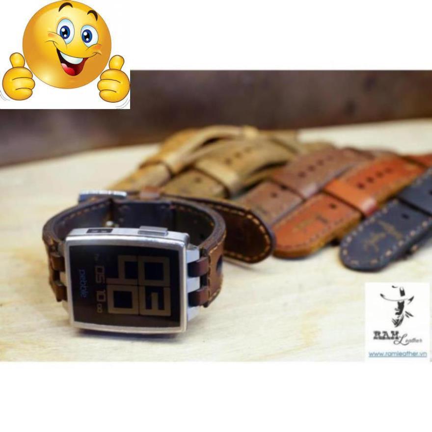 DÂY ĐỒNG HỒ PEBBLE STEEL DA BÒ THẬT RAM LEATHER - HÀNG CHÍNH HÃNG