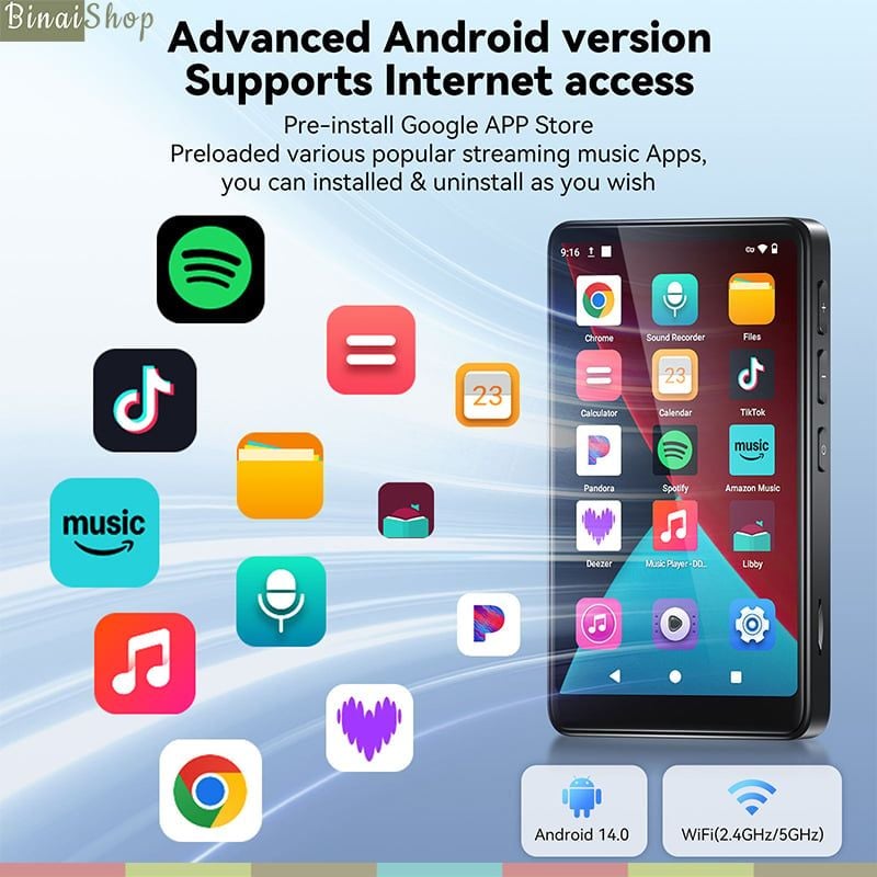 Ruizu D65 - Máy Nghe Nhạc HiFi Lossless Android 14, Ram 4GB+64GB, Hỗ Trợ Wifi - Bluetooth 5.0, Xem Video 1080P - Hàng chính hãng