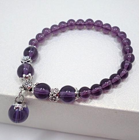 Vòng tay phong thủy đá Thạch Anh Tím 6 ly mix Charm Bạc 925