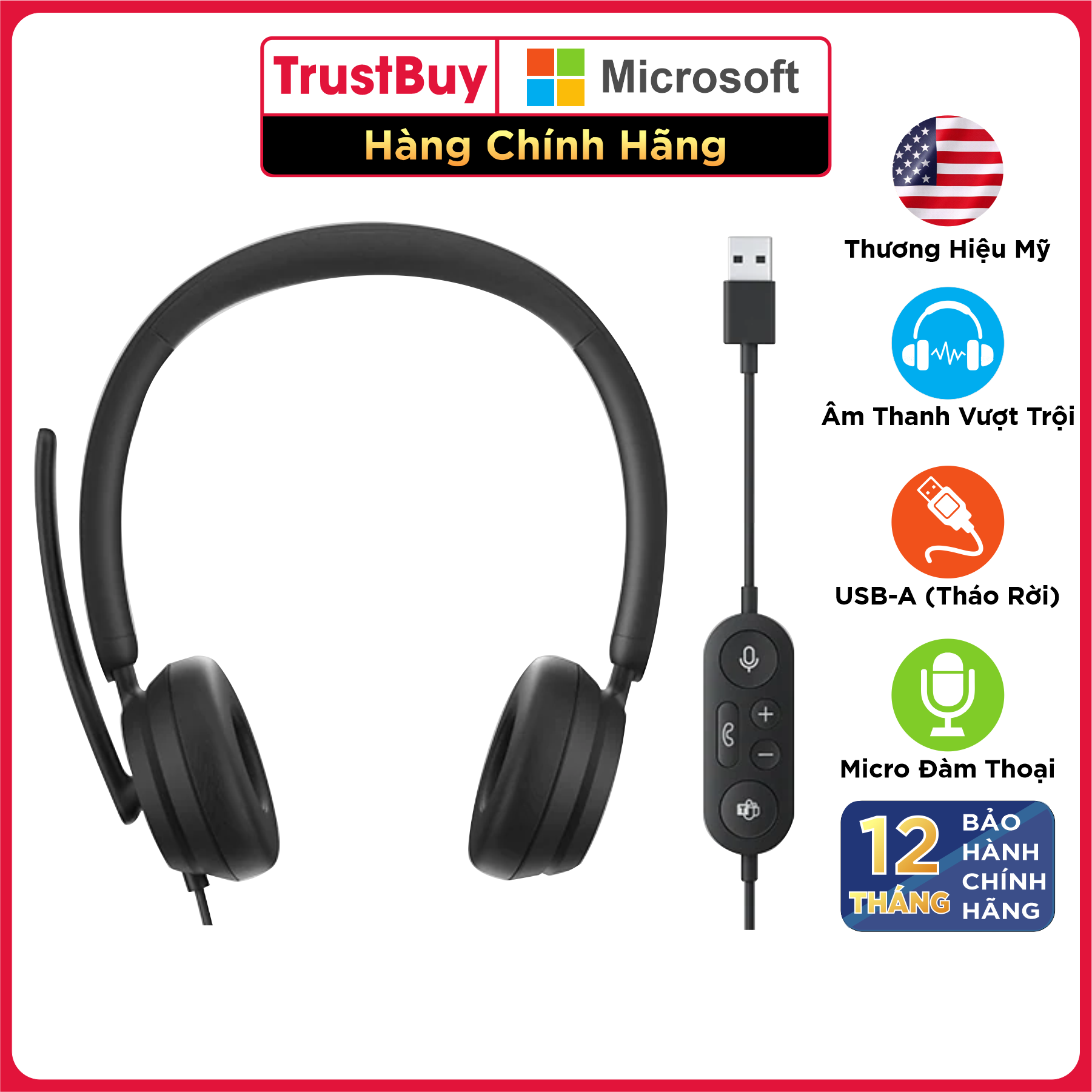 Tai Nghe Chụp Tai Đàm Thoại Microsoft Modern Thích Hợp Tổng Đài, Chăm Sóc Khách Hàng - Hàng Chính Hãng