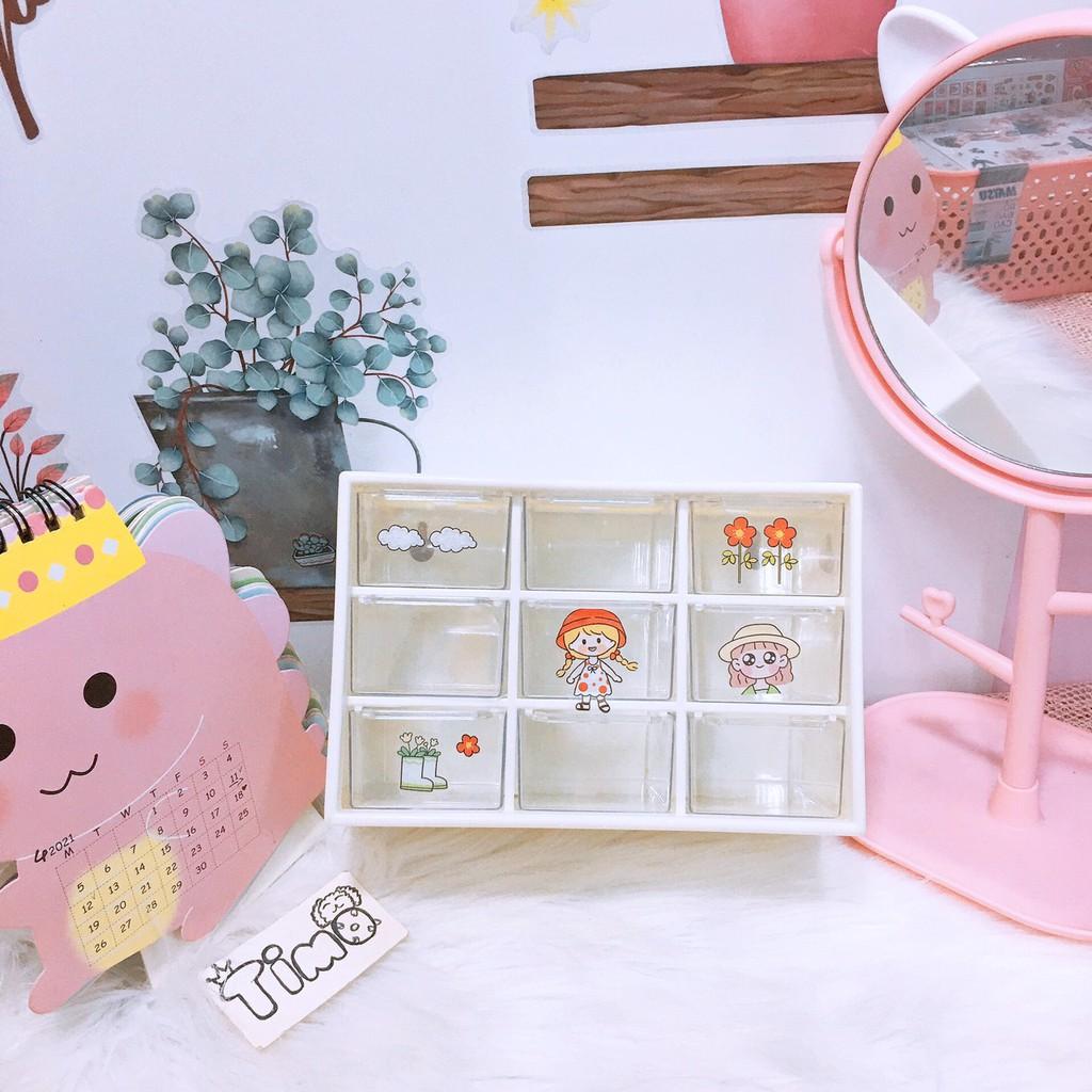 Tủ 9 Ngăn Mini Đa Năng Tiện Lợi Bằng Nhựa Đựng Phụ Kiện Xinh Decor Bàn Học Shop Có Bán Sticker Washitape Hình Dán