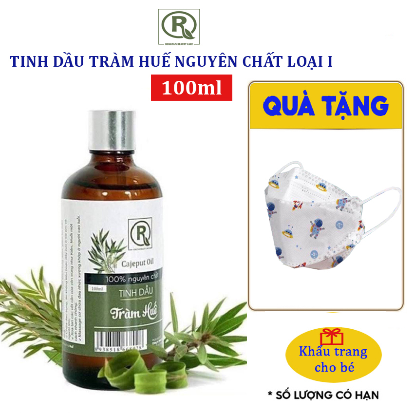 Tinh dầu tràm Huế 100% nguyên chất loại 1 HỒNG TÂM 100ml xông phòng, đuổi muỗi, giữ ấm cơ thể tặng kèm khẩu trang cho bé