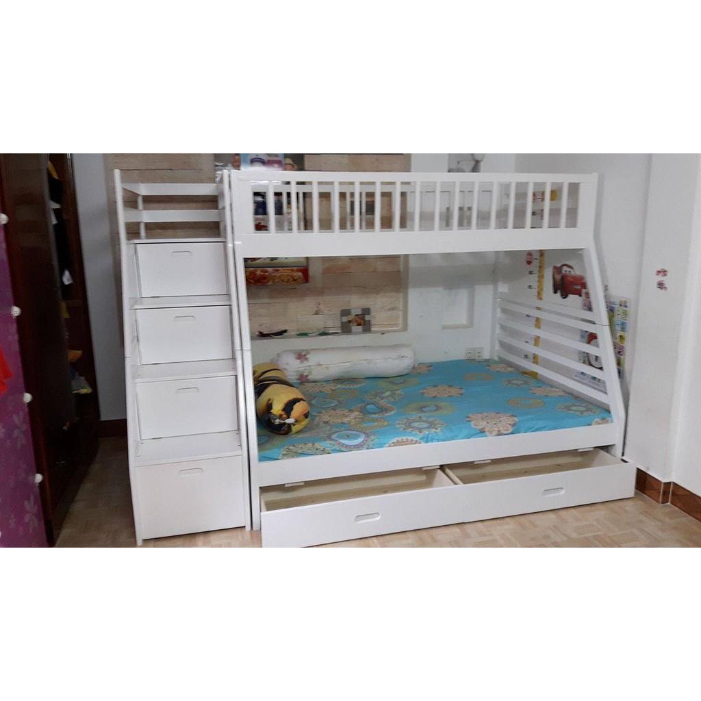 Giường 2 Tầng Cao Cấp Gỗ Tự Nhiên -Trắng