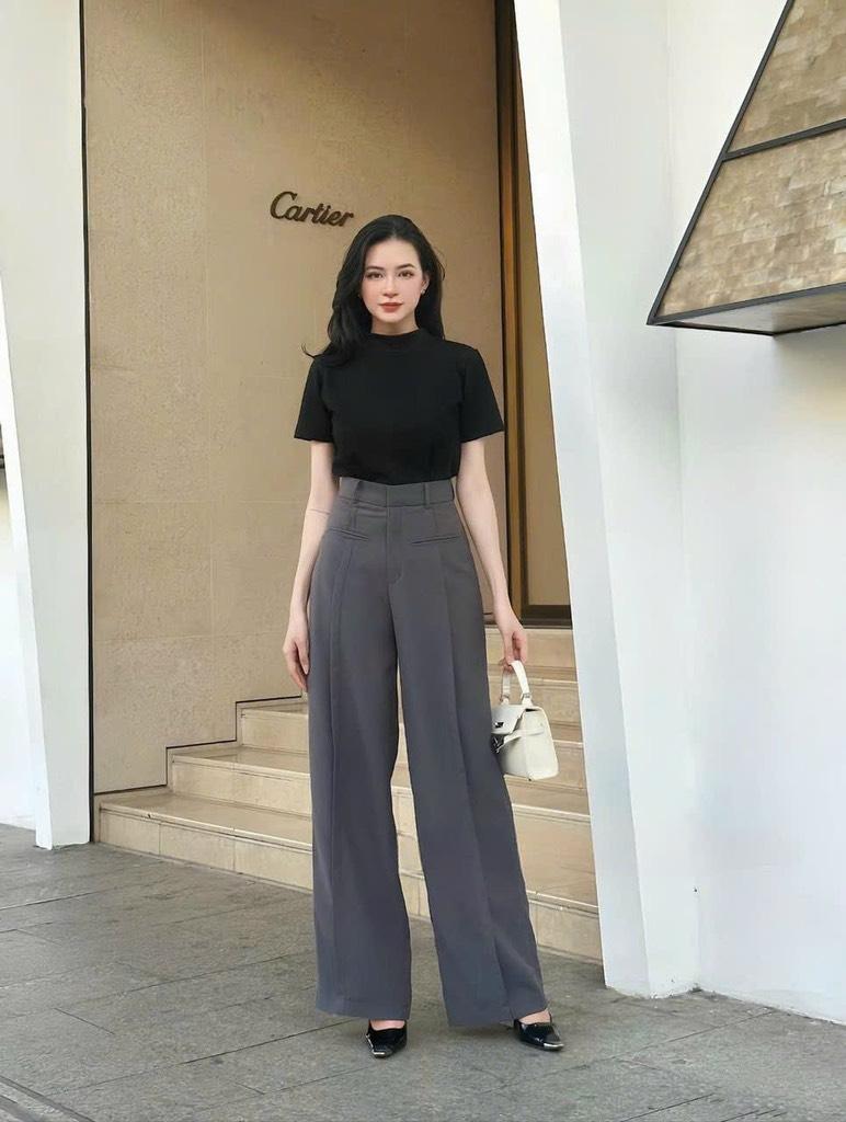 Quần suông lưng cao 2 túi form suông tôn dáng