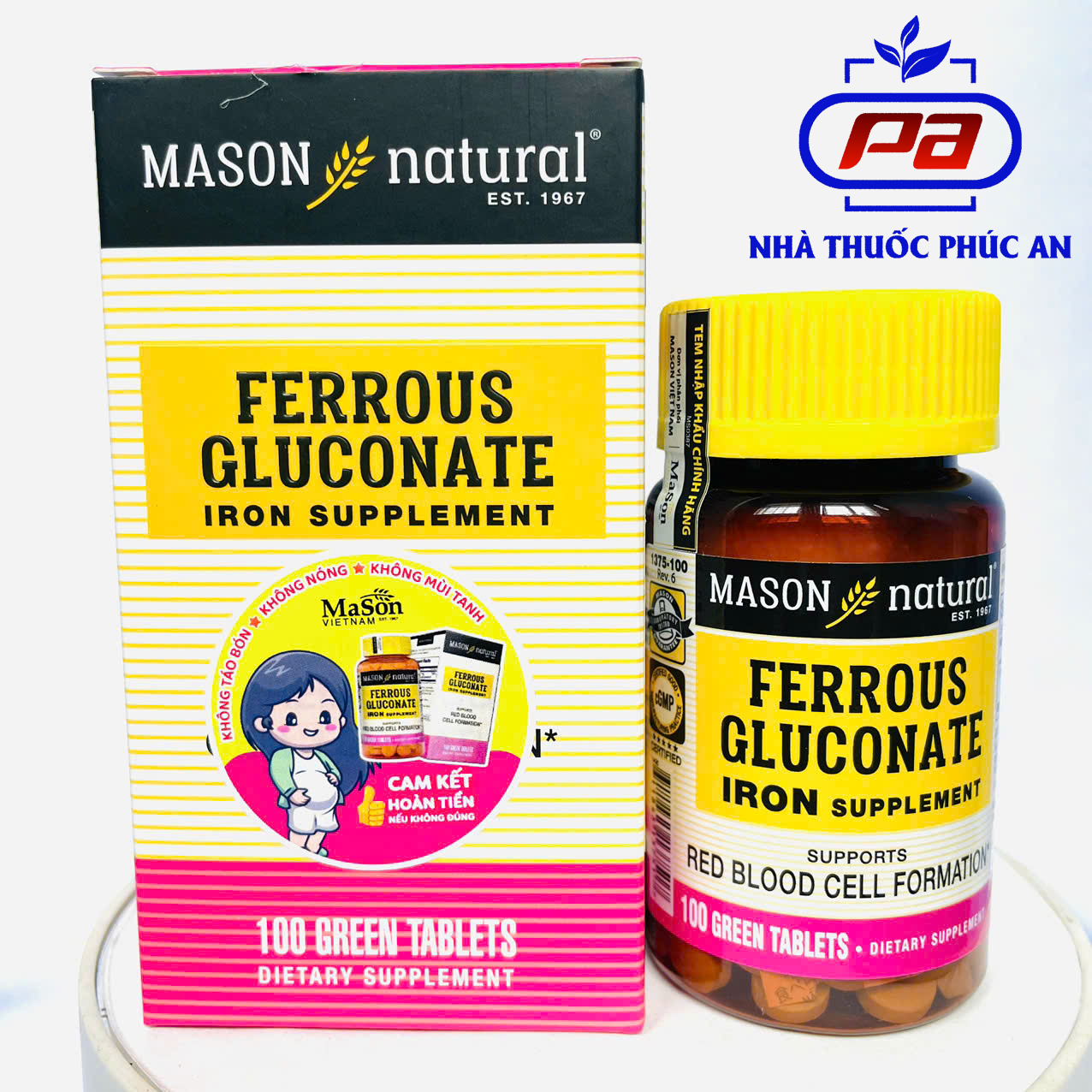 Viên uống sắt cho bà bầu MASON NATURAL Ferrouse Gluconate Mỹ 100 viên giúp bổ máu tăng sức đề kháng