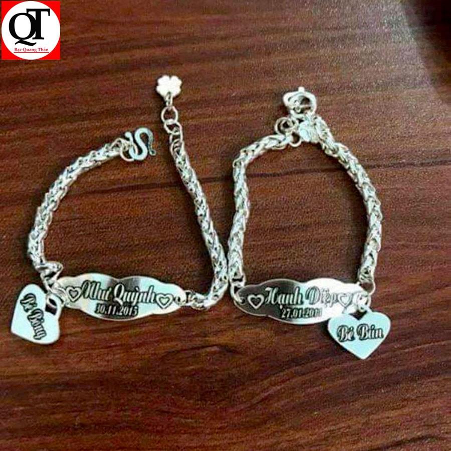 Vòng tay trẻ con Bạc Quang Thản khắc tên theo yêu cầu cho bé từ 1-7t chất liệu bạc ta không xi mạ.