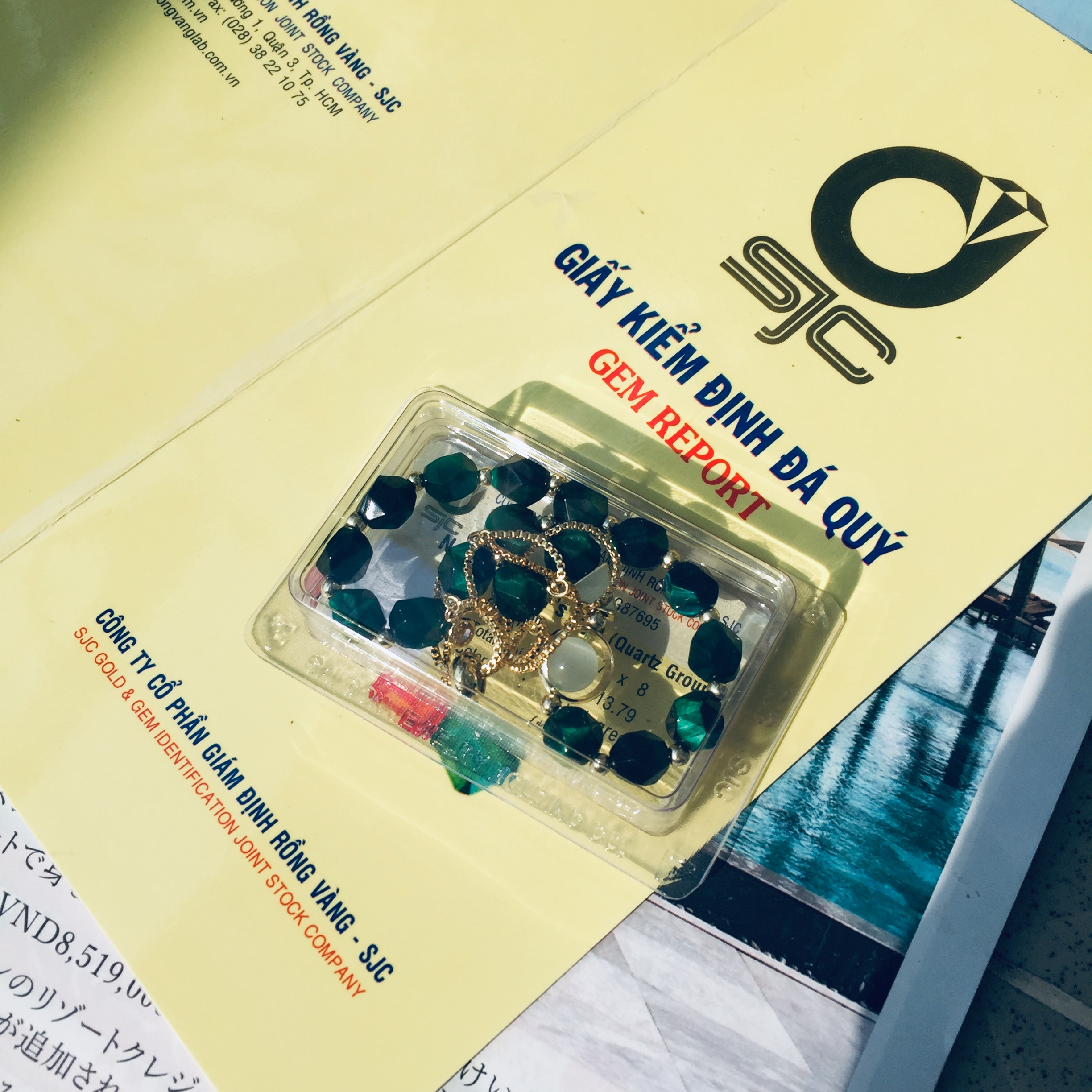Combo 2 Lắc tay Ngọc Lục bảo, Chất liệu Đá Thạch Anh Ngọc Lục , cỡ hạt 7-8li, Kèm bản Photocopy KIỂM ĐỊNH ĐÁ QUÝ TẠI SJC – MS G87695 -  kèm hộp đựng Hoa Hồng, mẫu CrownX.436B.2