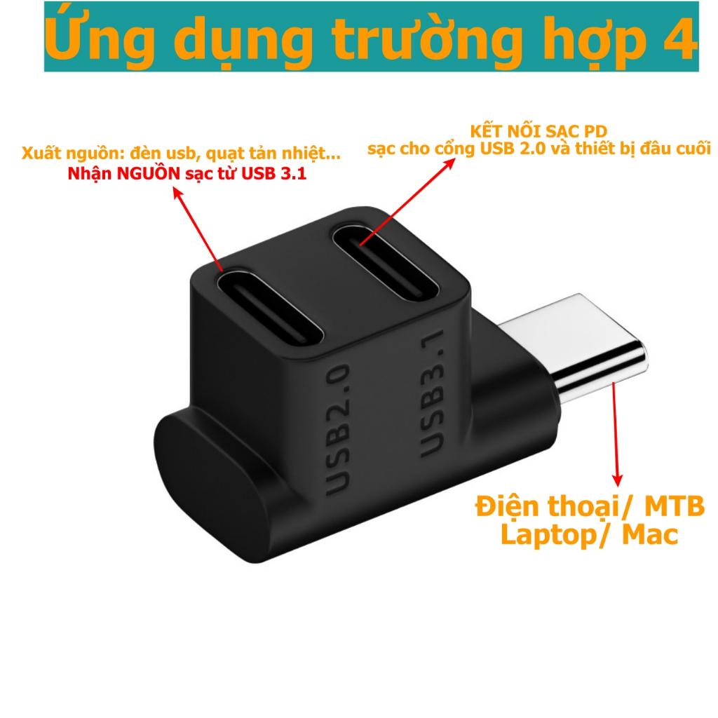 Đầu chia usb type-c ra 2 cổng hỗ trợ xuất hình 4k60hz, 10Gbps, chia 2 cổng PD cùng lúc hỗ trợ steam deck- Hồ Phạm CTC329