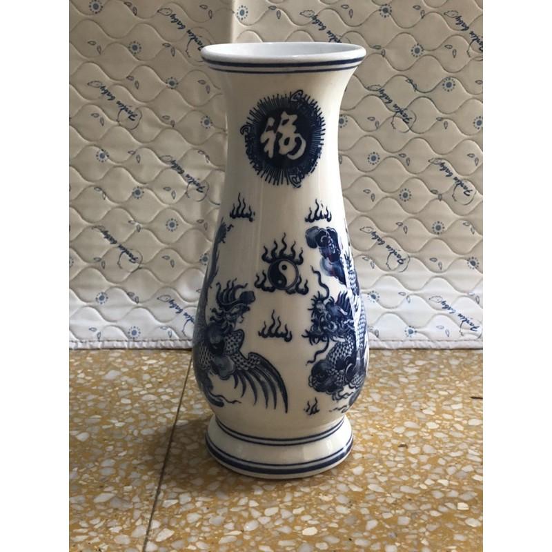 Lọ Hoa Thờ Men Lam Bát Tráng Hoạ Tiết Long Phụng
