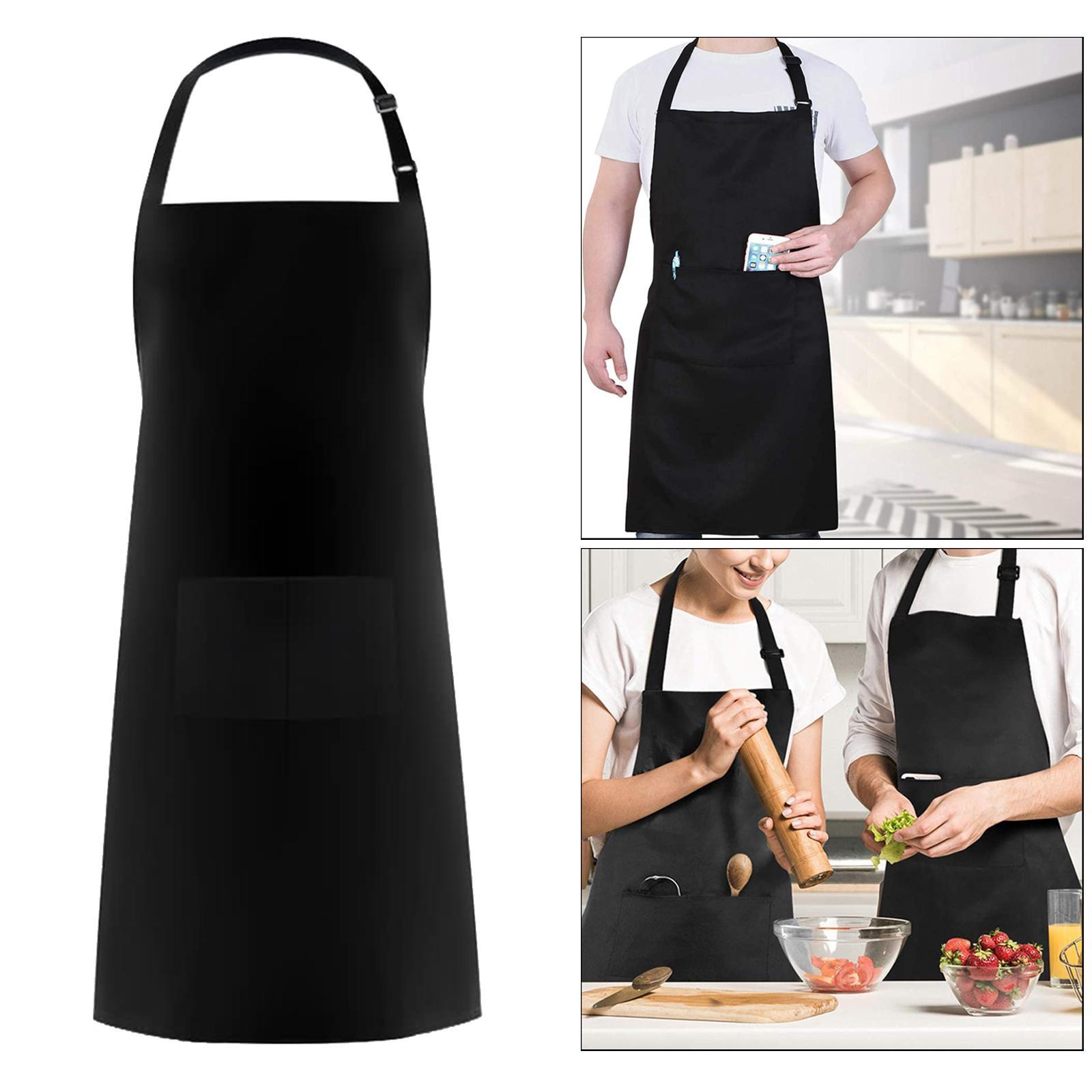 2X Men Women Cooking Apron with Large Pocket Baking Cooking Kitchen Apron Black