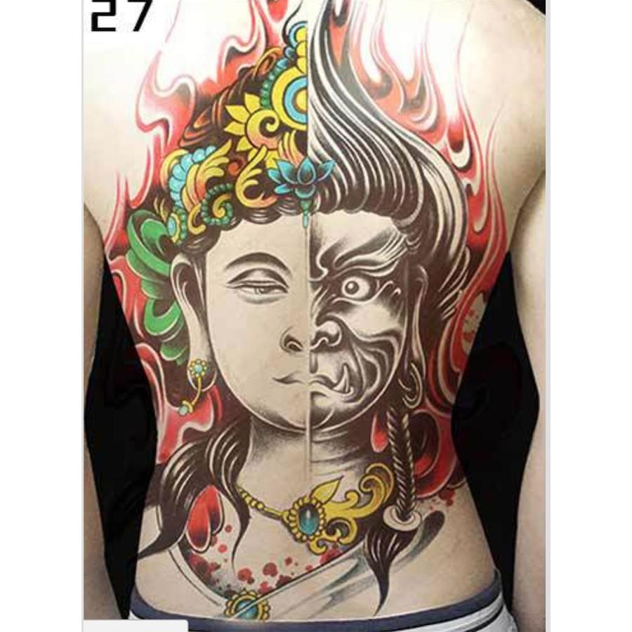 Hình xăm dán kín lưng mặt quỷ thiện ác màu 34x48cm- tặng bắp tay tattoo