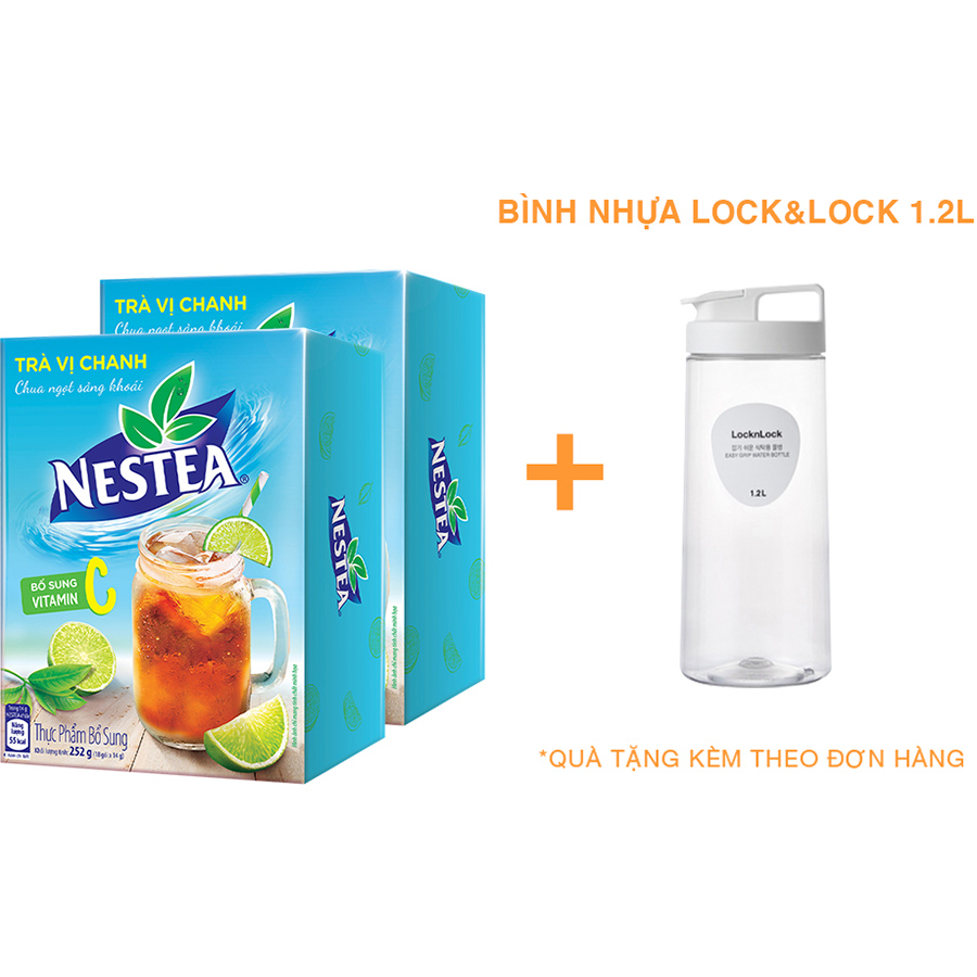 Combo 2 hộp trà vị chanh Nestea hộp 18 gói x 14g [Tặng 1 bình nhựa Lock Lock 1.2L] Giao mẫu ngẫu nhiên