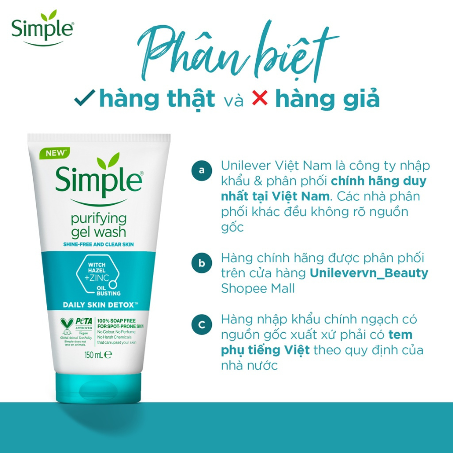 Sữa rửa mặt Simple giúp kiềm dầu và ngừa mụn hiệu quả - cho da mụn nhạy cảm 150ml