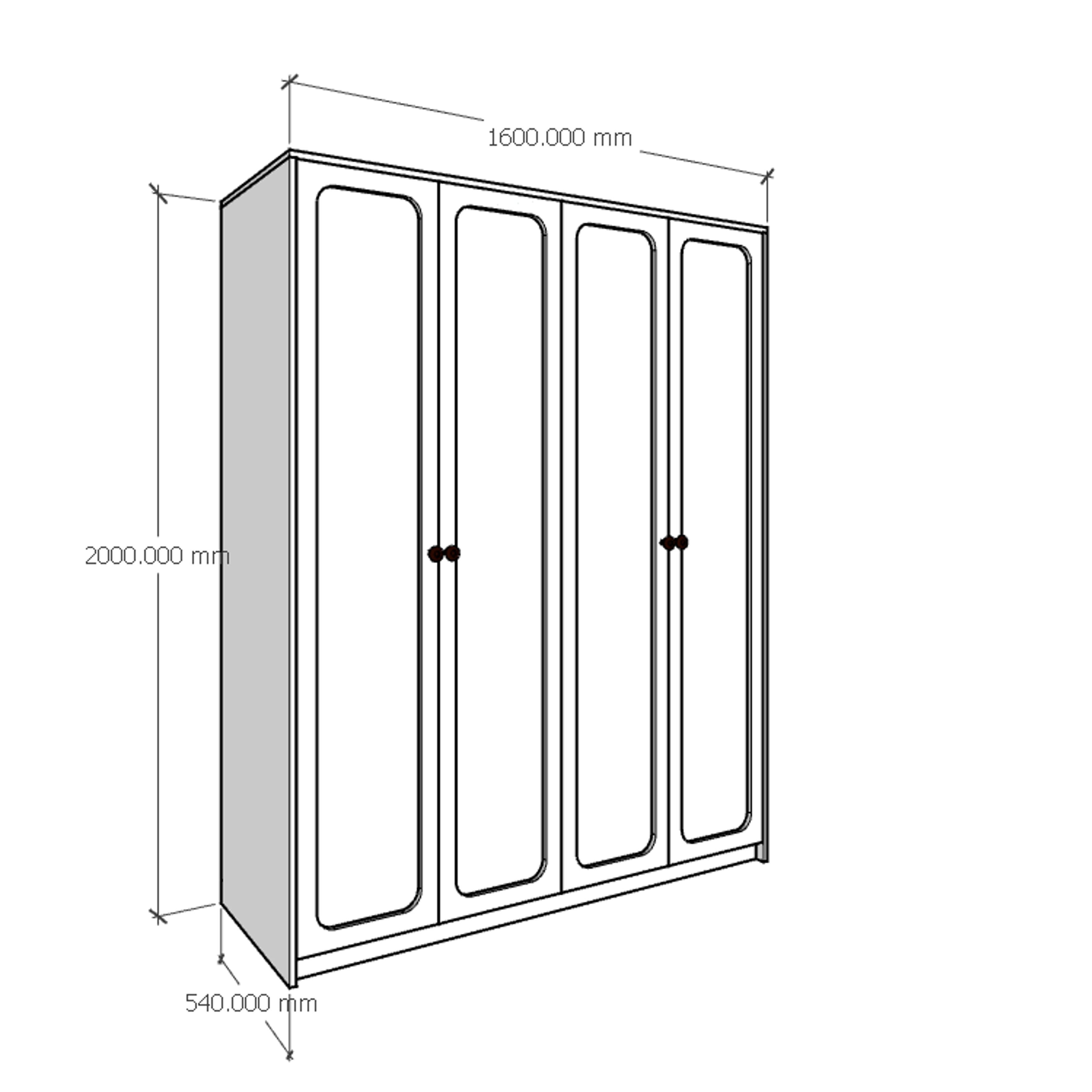 [Happy Home Furniture] ELEGANT, Tủ quần áo 4 cửa mở 1m6x2m, 160cm x 54cm x 200cm ( DxRxC), TCM_084