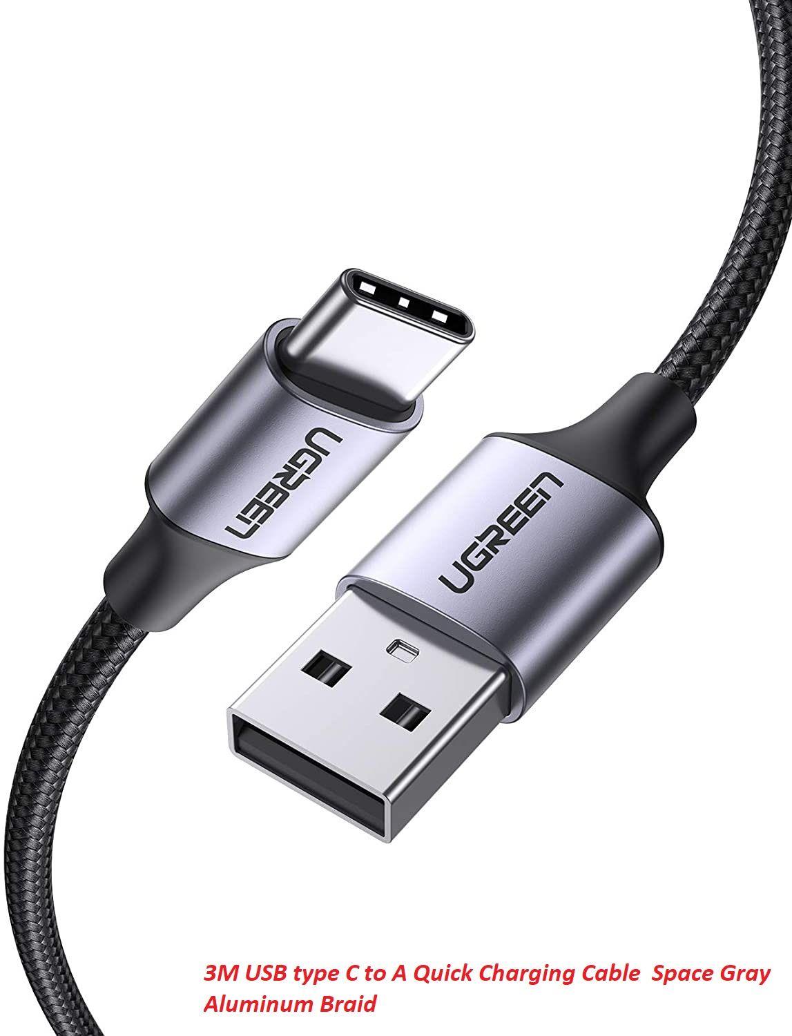 Ugreen UG60408US288TK 3M màu xám đen cáp USB type C to A bọc nhôm chống nhiễu - HÀNG CHÍNH HÃNG