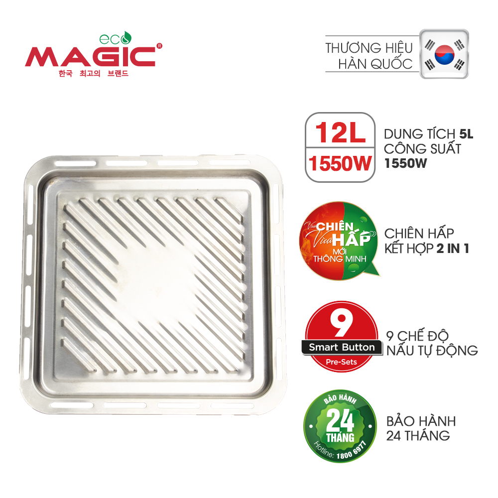 Nồi chiên không dầu kết hợp hấp Magic Eco S12 12L - Hàng chính hãng