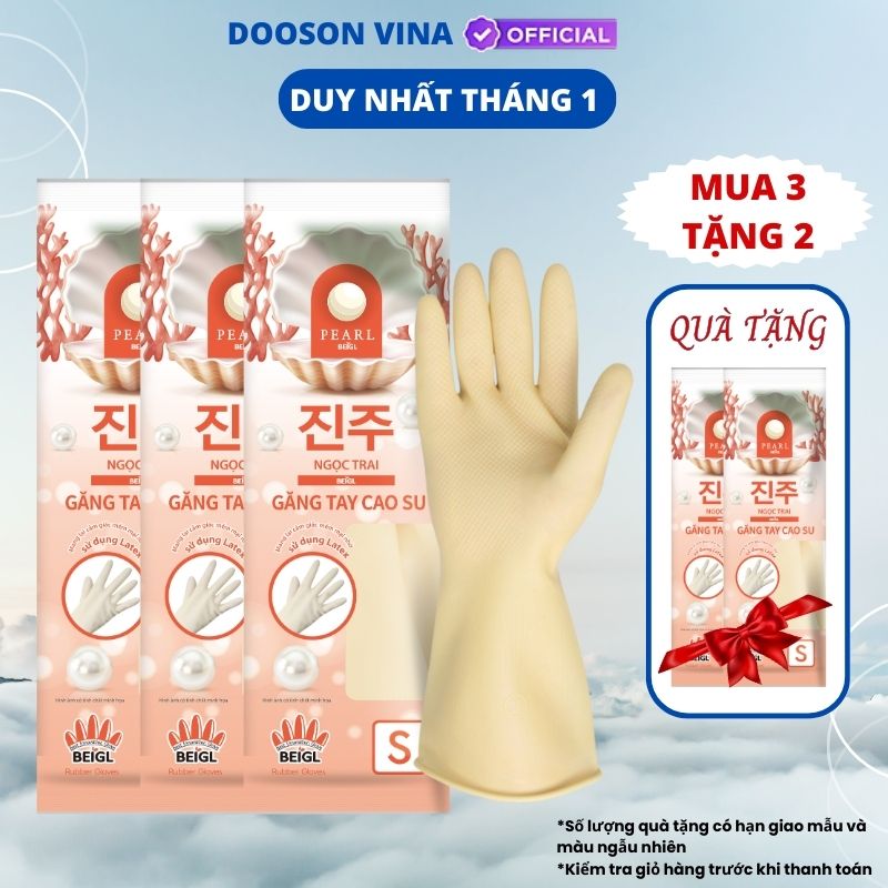 Mua 3 Tặng 2 - Găng Tay Cao Su Tay Lửng Ngọc Trai Hàn Quốc Size S