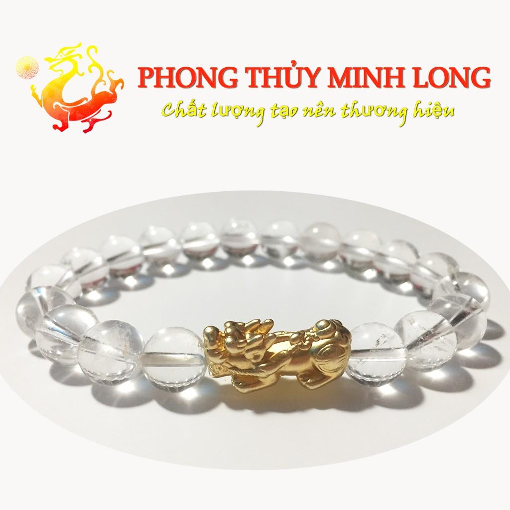 Vòng tay đá. thach anh Trắng chất lượng 5A mix Tỳ Hưu Vàng hợp mệnh Kim và Thủy