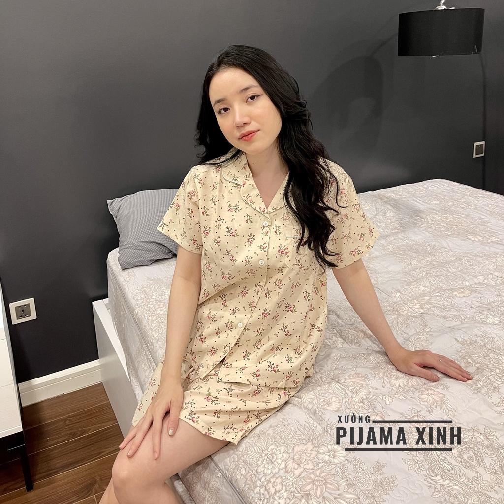 ĐỒ BỘ PIJAMA NỮ MẶC NHÀ ĐŨI MỀM HỌA TIẾT HOA TAY NGẮN QUẦN CỘC