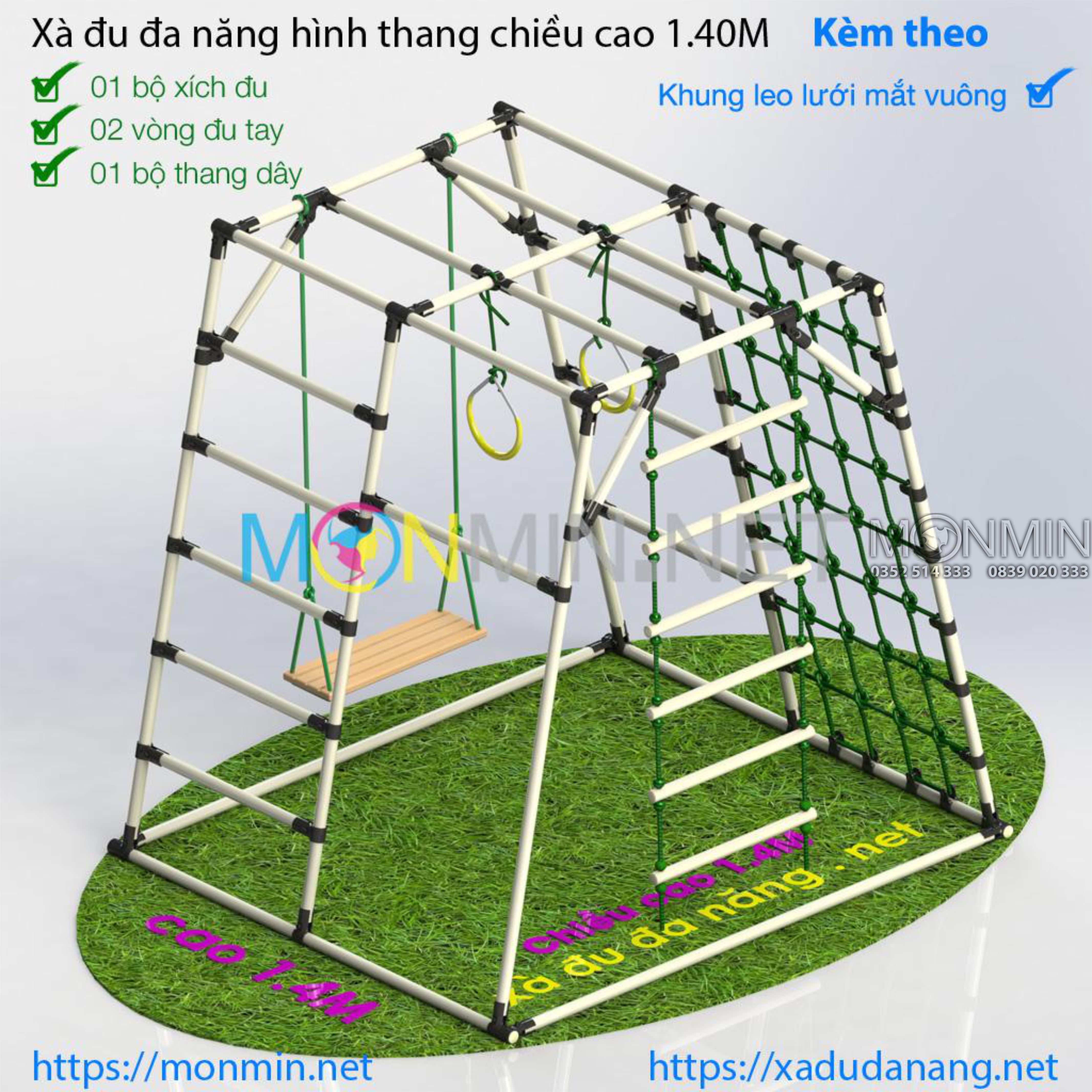 Xà đu đa năng Satech - Khung vận động cho bé - Hình hộp thang cân - Bộ cao 1.4m: 1 3 4 5 7