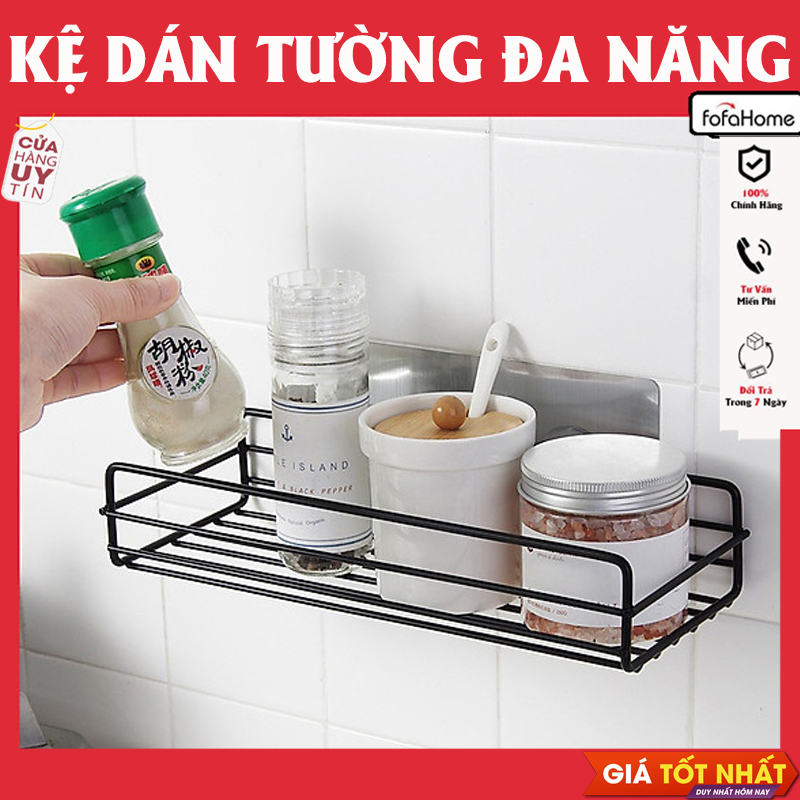 Kệ Nhà Tắm Chữ Nhật Đa Năng Tặng Kèm Miếng Dán - Loại 1 Tầng Màu Đen