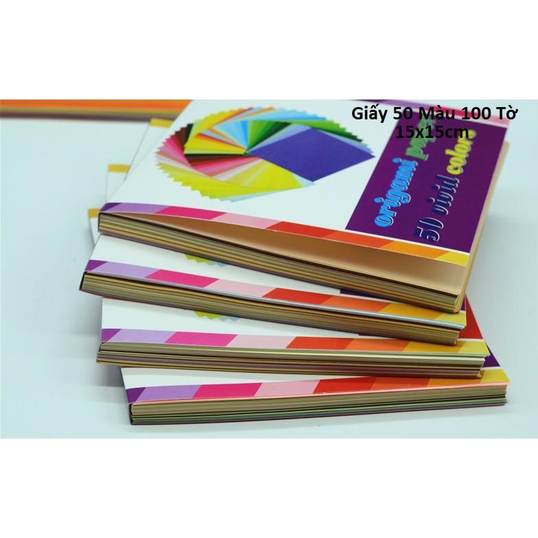 Giấy Vuông Gấp Origami 10 màu 100 tờ Kích Thước 20x20cm,18x18cm,15x15cm