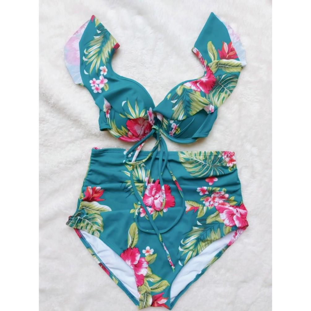 Bikini hai mảnh bộ bơi đồ bơi đẹp màu đen bèo vai đẹp mặc đi biển