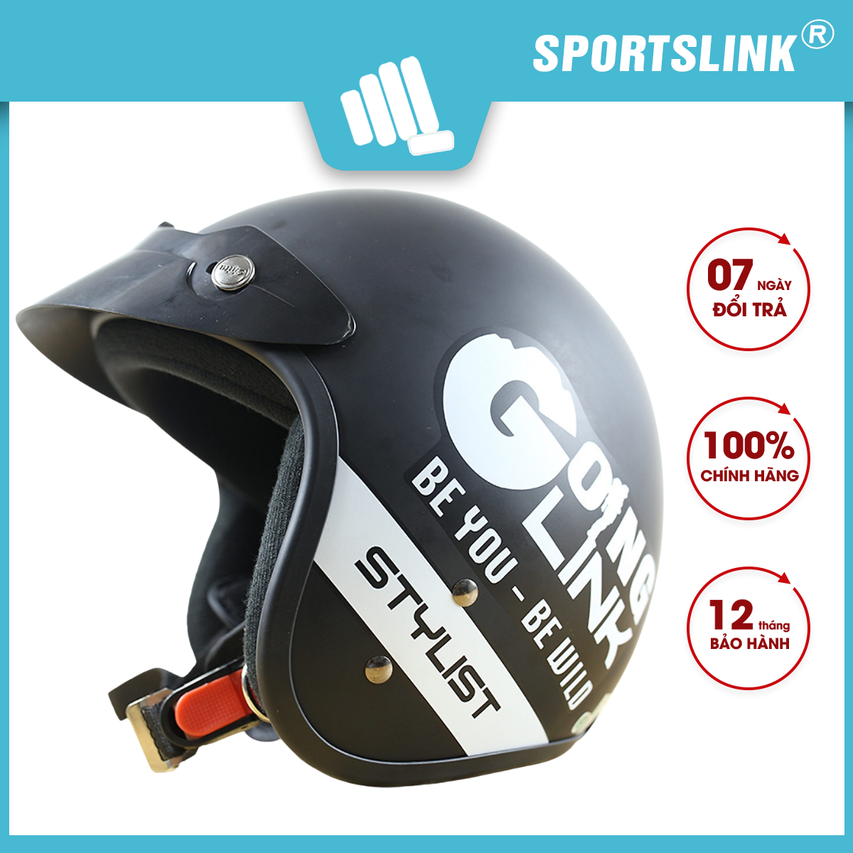 Mũ bảo hiểm 3/4 đi phượt Sportslink - Goinglink CT1 (Đen)