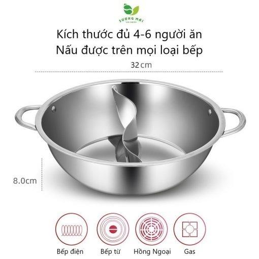 Nồi Lẩu 2 Ngăn Inox 304