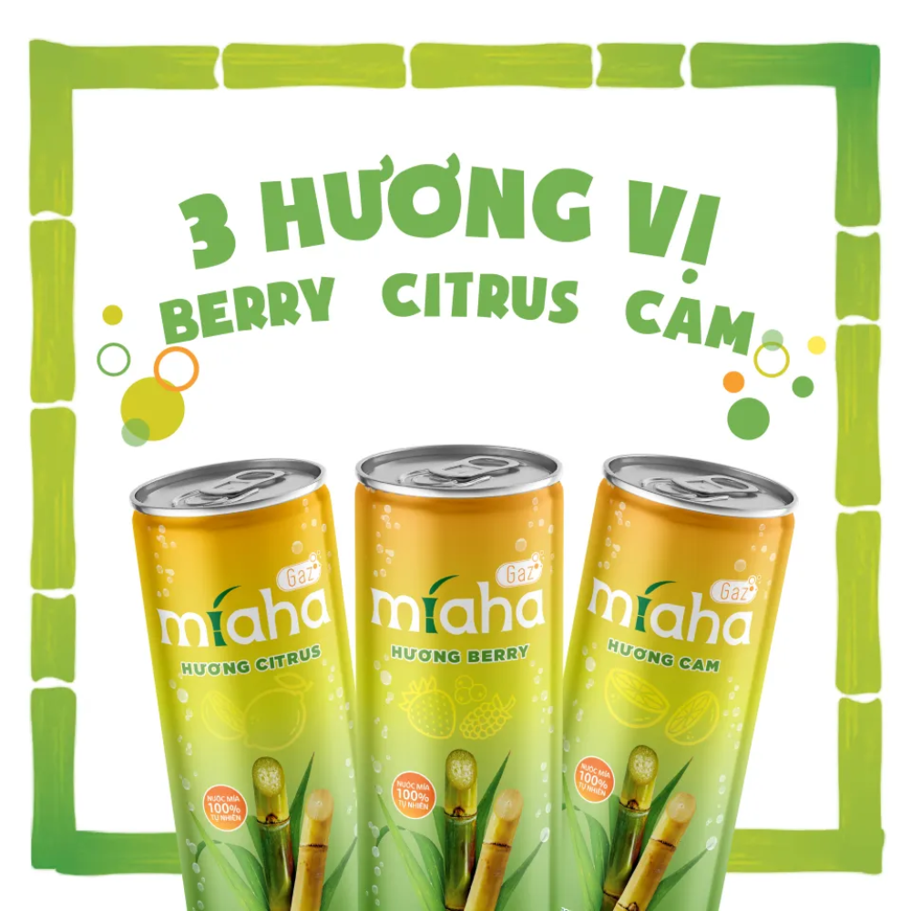 Thùng 24 lon Nước Mía có Gaz MiahaGaz vị Cam 240ml/lon