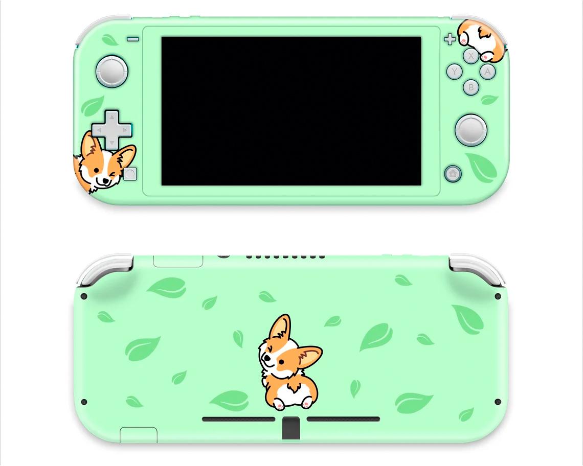 Skin decal dán Nintendo Switch Lite mẫu Corgi dễ thương so cute nền xanh (dễ dán, đã cắt sẵn)