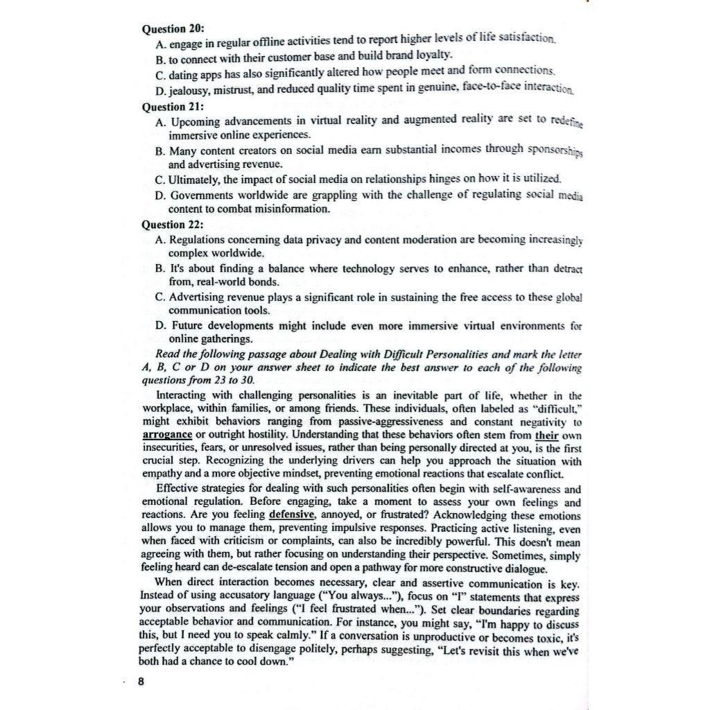 Giải Chi Tiết Bộ Đề Luyện Thi Thử Tốt Nghiệp THPT Môn Tiếng Anh - Theo Cấu Trúc Đề Thi Mới 2025 - HA