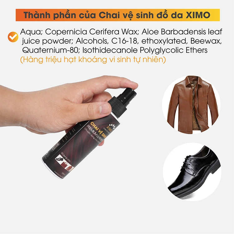 Chai vệ sinh đồ da làm sạch, dưỡng ẩm chống mốc, kháng khuẩn giày, túi ví, áo, ghế da 150ml