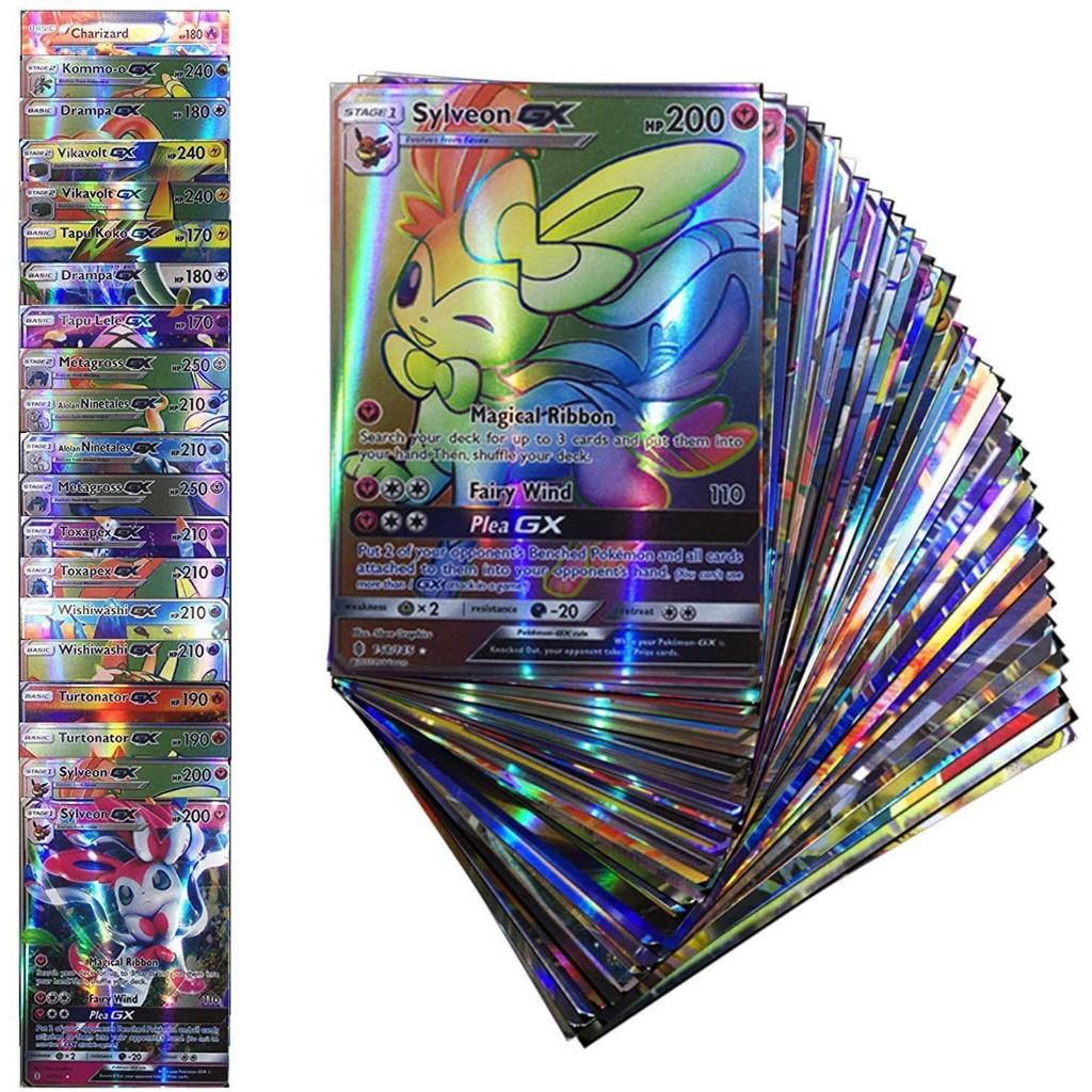 Bộ 100 Thẻ Bài Pokemon Mạ Vàng Cầu Vồng, V, EX, Vmax, Vstar, Đầy Đủ Các Thẻ Pokemon Huyền Thoại