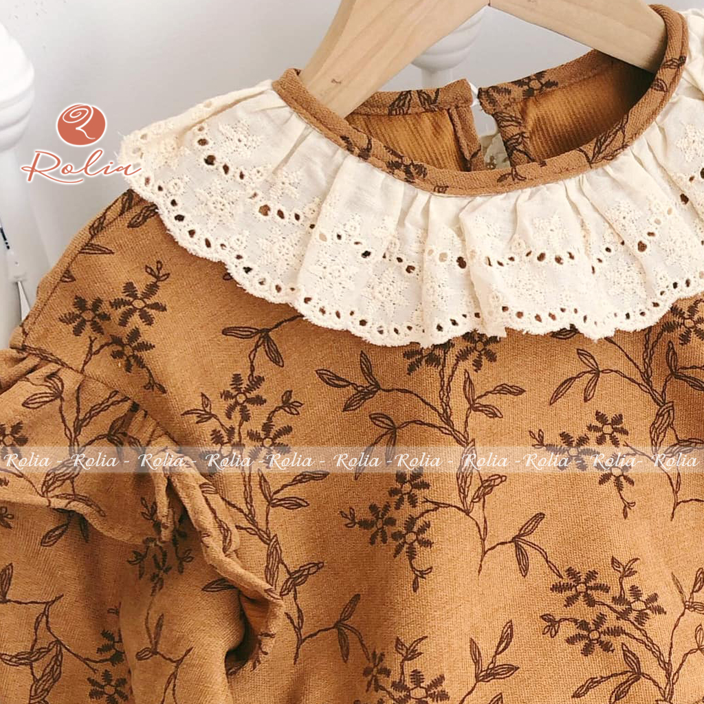 Váy nhung hoa nhí ROLIA chất nhung in hoa mặc tết cho bé gái từ 9-42kg - V48