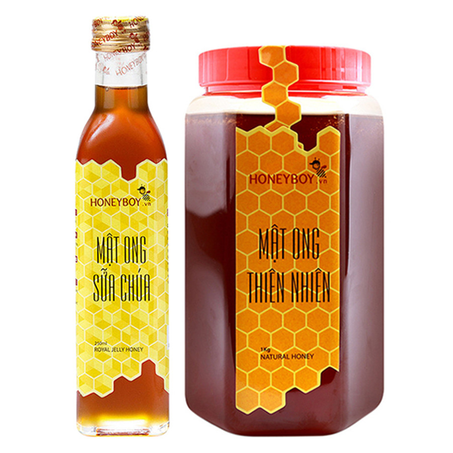 Combo Mật Ong Thiên Nhiên Honeyboy (1kg) + Mật Ong Sữa Chúa Honeyboy (250ml) - Tặng Mật Ong Thiên Nhiên Honeyboy (100ml)