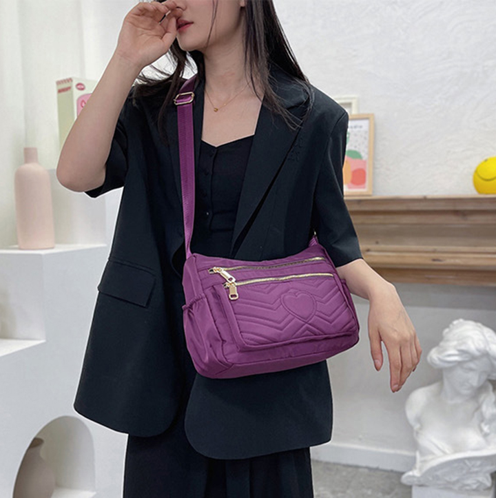 Túi xách, đeo chéo nữ vải họa tiết trái tim chống thấm nước thời trang hàn quốc size 26cm TUI-037