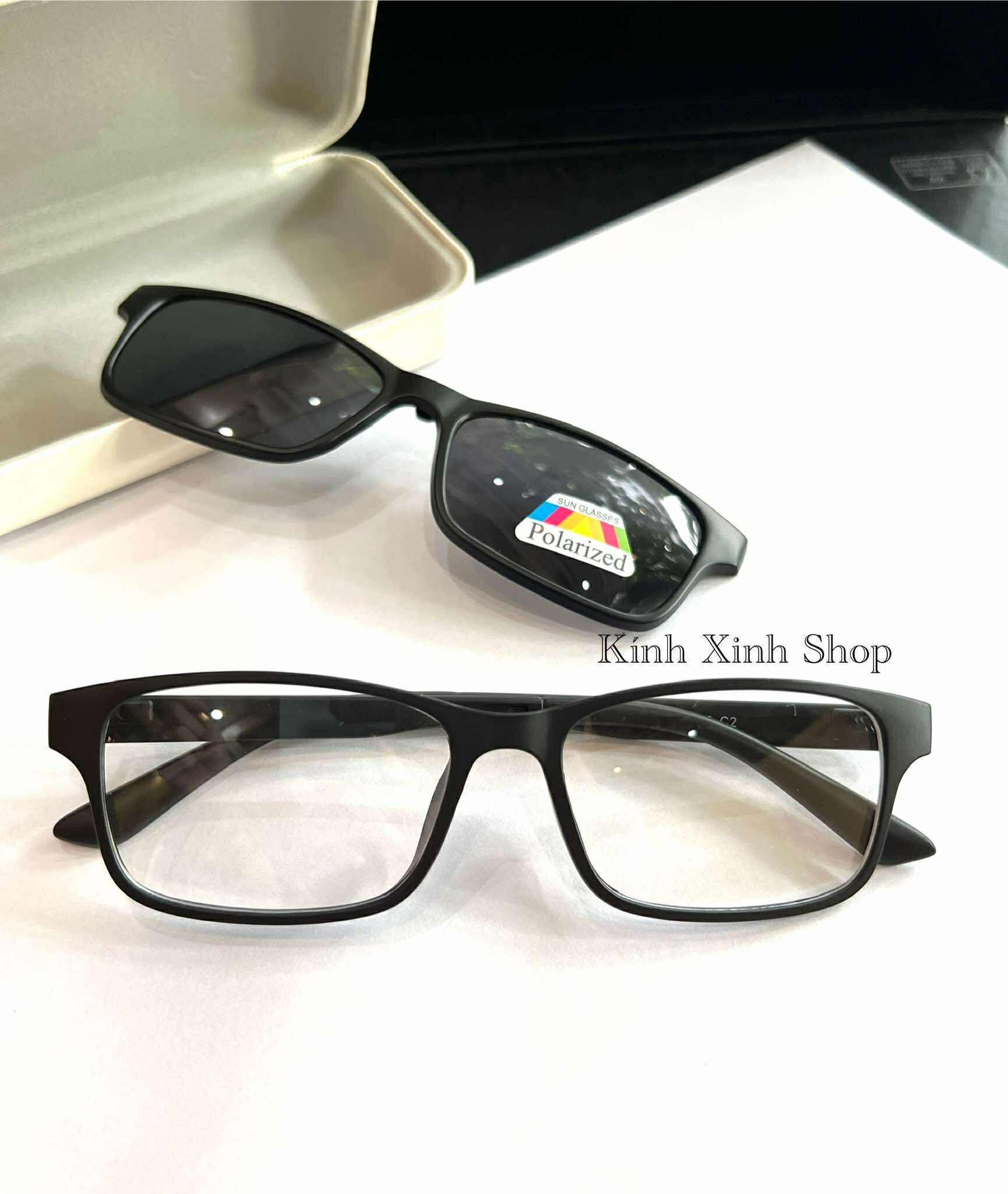 Kính Râm Cận, Gọng Kính Cận, Kính 2 Tròng Đa Năng 2in1 Mắt Vuông Nhỏ Gọng Nhựa