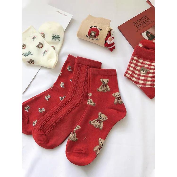 Set Tất Noel Tết Làm Quà Tất Cổ Cao Nữ Tiêu Thư LOLITA ĐỎ Cổ Bèo Nhún Tất Vớ Nữ ULZZANG HÀN QUỐC Maxshopdoc