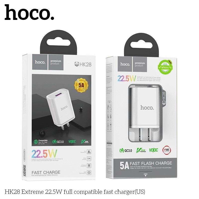 Cốc Sạc Nhanh Hoco. Dành Cho HK28 22.5W QC3.0 Chuẩn PD/PPS Cổng USB Hàng Chính Hãng