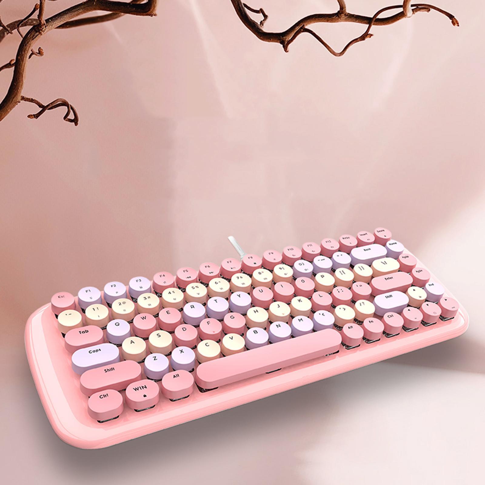 Colorful USB Wired Mechanical Keyboard 84 keys Retro Round Keycaps w/Backlit
