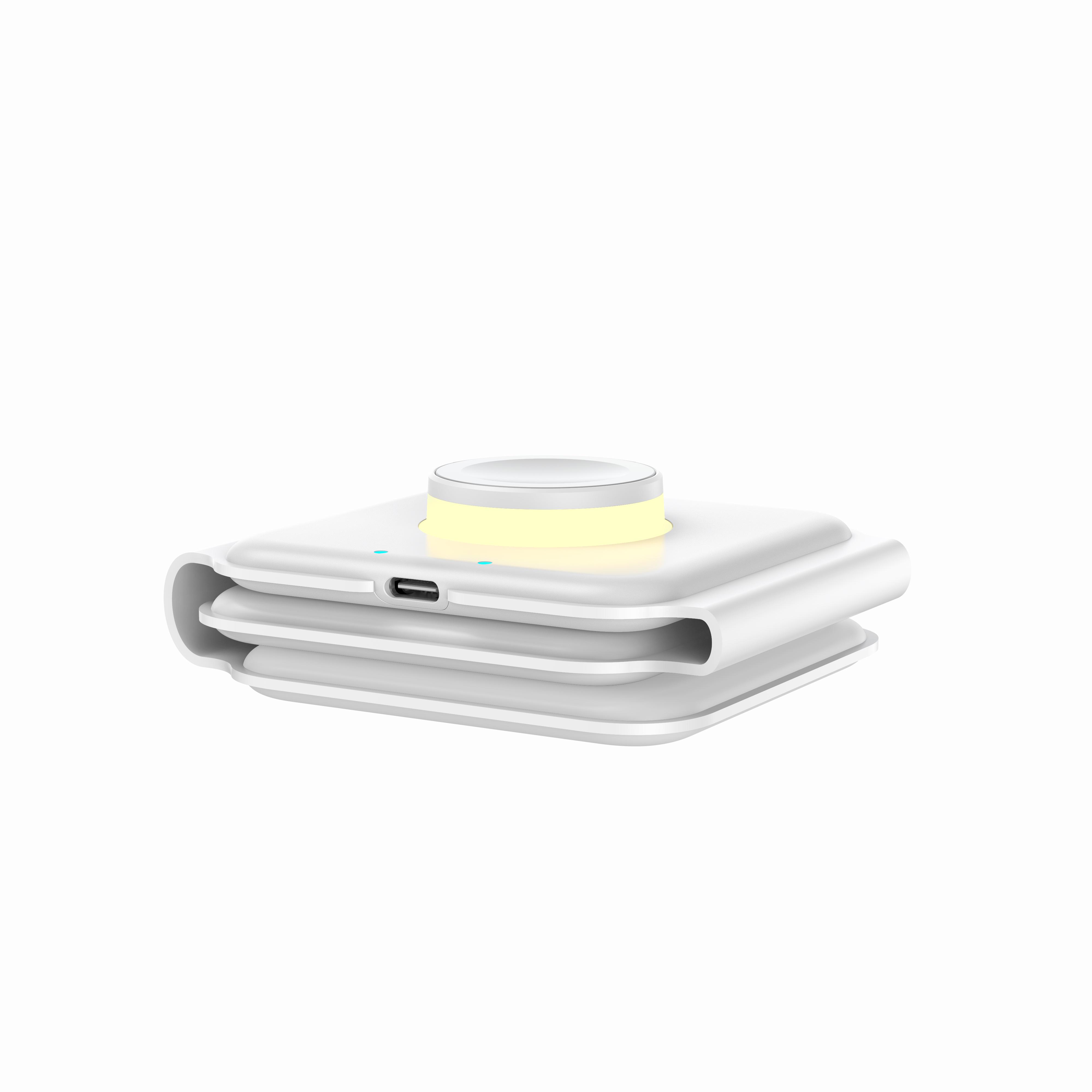3-in-1 Folding Magnetic Wireless Charger Touch-control Night Light 15w Fast Charging Station For Phone Watch Headphones