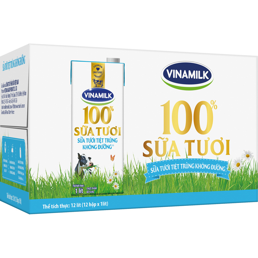 Thùng 12 Hộp Sữa Tươi Tiệt Trùng Vinamilk 100% Không Đường