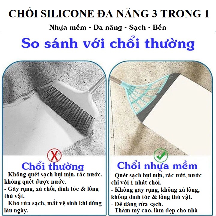 Chổi Silicone Thông Minh Đa Năng - 3 trong 1 - Quét rác ướt, rác khô, gạt kính - Giải pháp tối ưu cho ngôi nhà của bạn